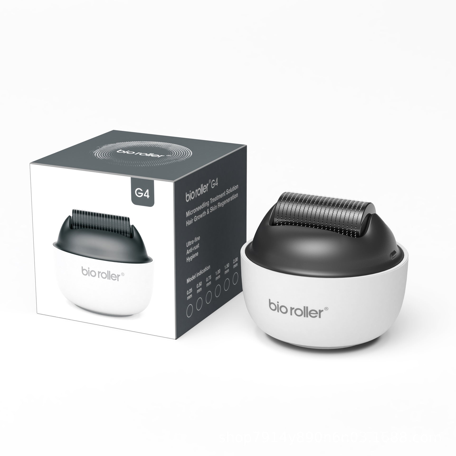 Black and white Bio Roller device on a white background
