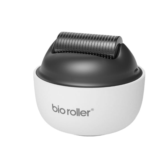 Black and white Bio Roller device on a white background