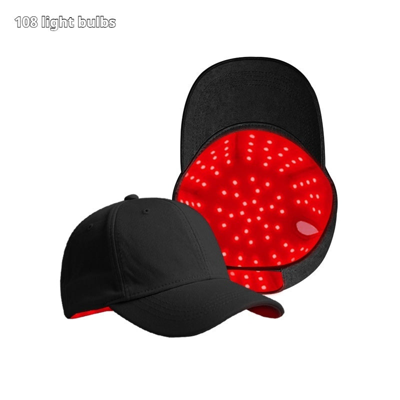 Black cap with red LED light panel on a white background