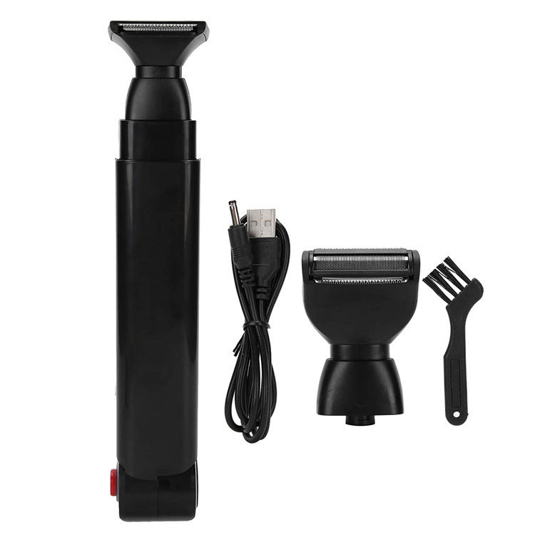 Black grooming tool set with attachments on a white background