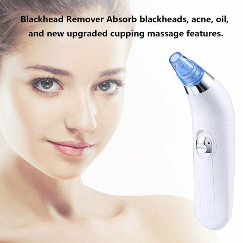 Blackhead remover with a woman's face in the background, highlighting its features.