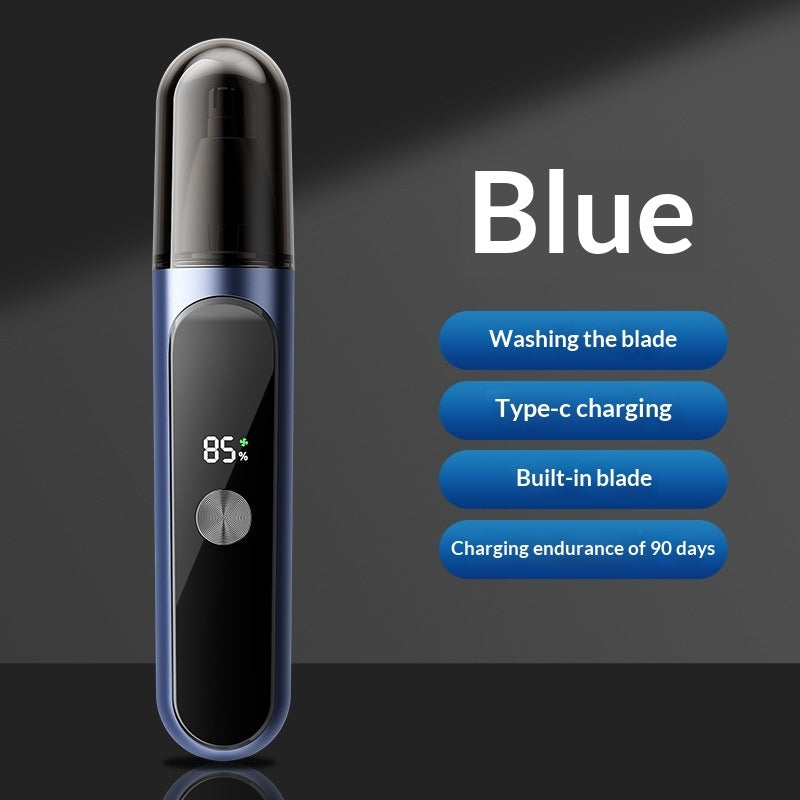 Blue electronic device with digital display on a dark background