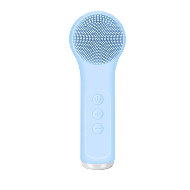 Blue handheld cleaning brush with bristle head on a white background