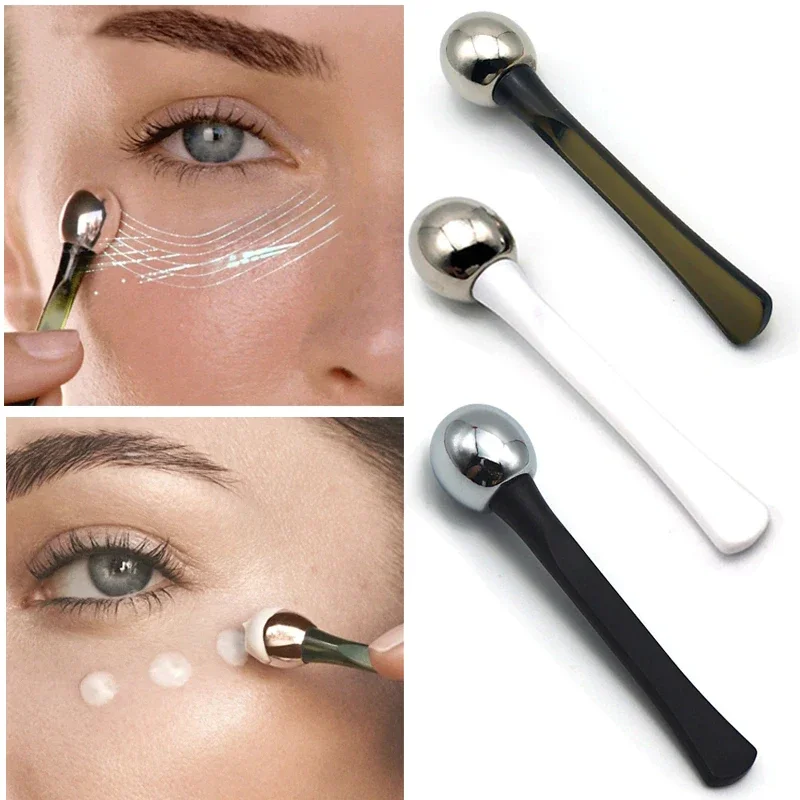 Cosmetic tool being used on a person's face with close-up shots of the tool.