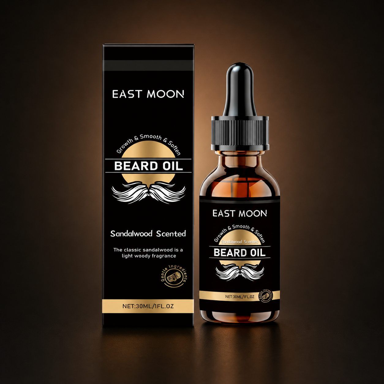 Beard oil texture shown beside the bottle