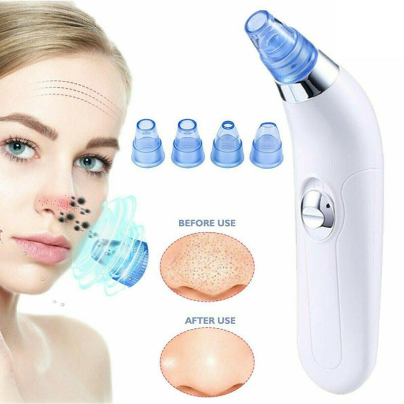 Facial cleansing device with before and after effects on a white background
