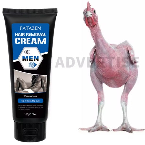 Fatazen hair removal cream tube with a cartoon chicken on a white background