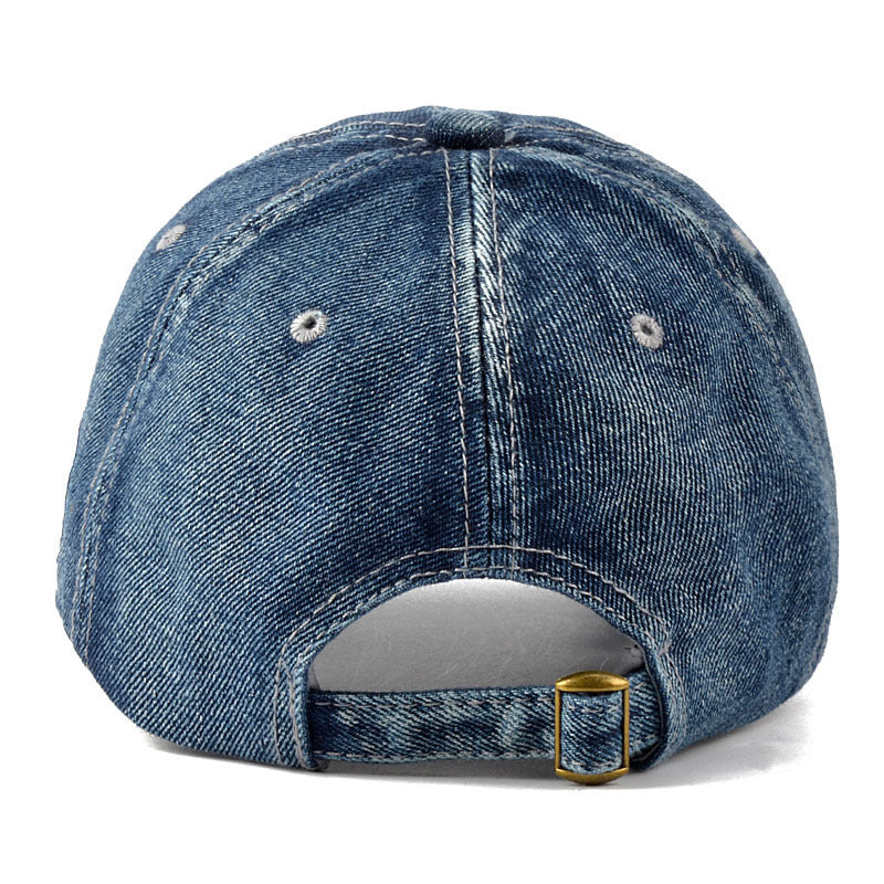 Front view of denim canvas baseball cap