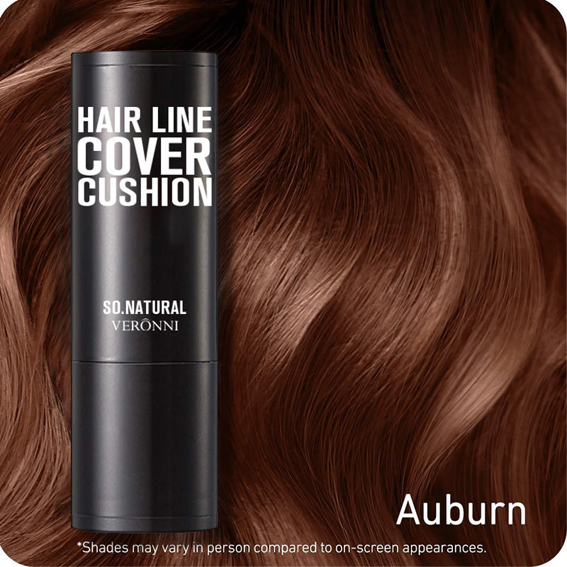 Hair line cover cushion with 'SO. NATURAL VERONNI' branding on a brown hair background