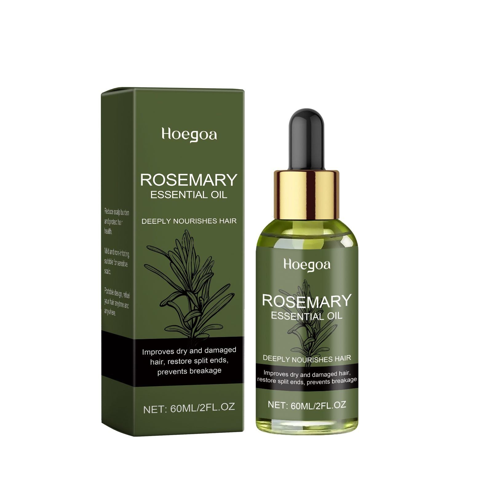 Hoegaoa Rosemary Essential Oil bottle and packaging on a white background