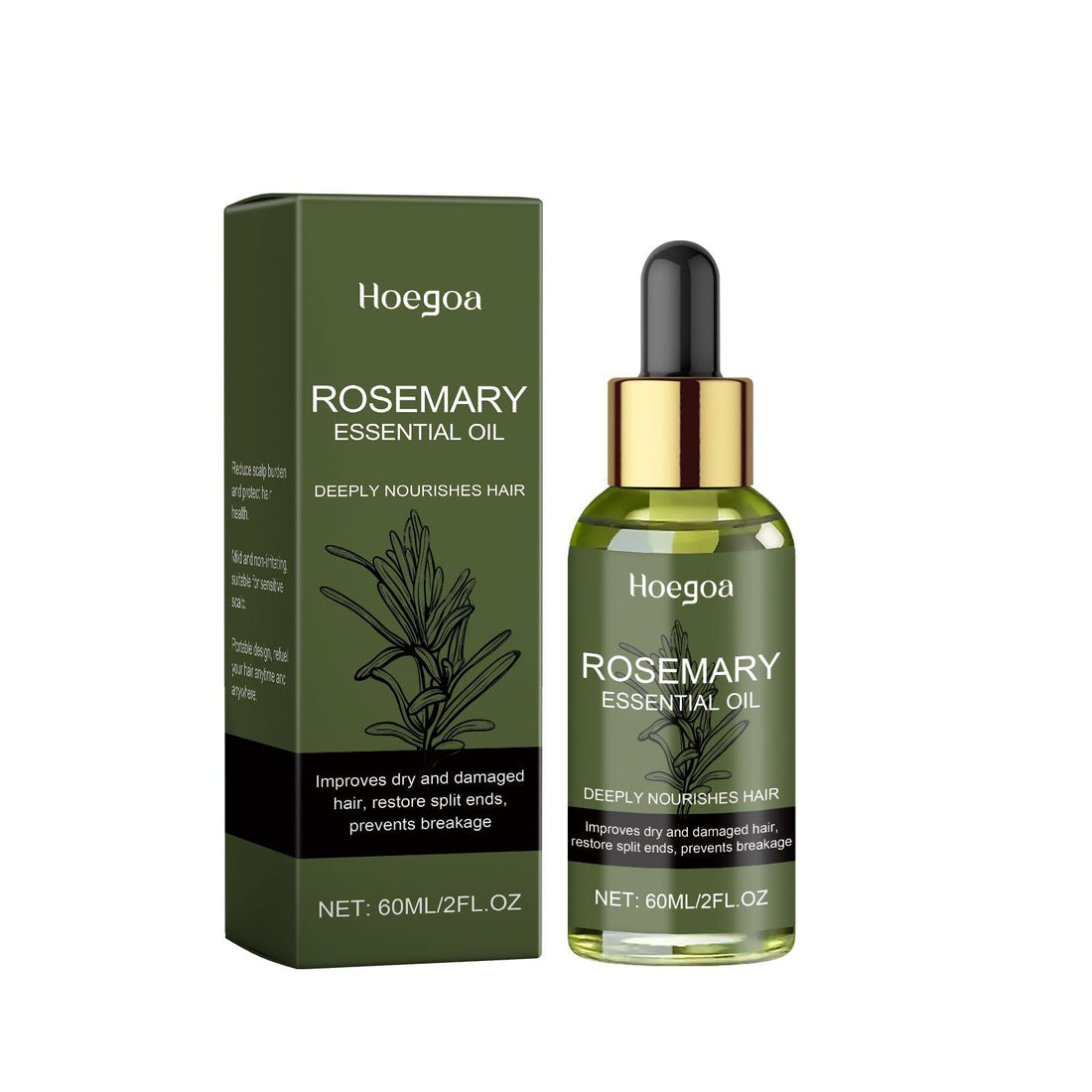 Hoegaoa Rosemary Essential Oil bottle and packaging on a white background
