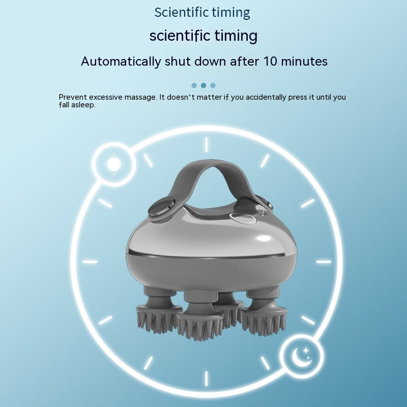 Massage device with scientific timing feature on a light blue background