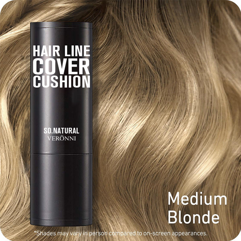 Hair line cover cushion with 'SO NATURAL VERONNI' branding on a background of blonde hair.