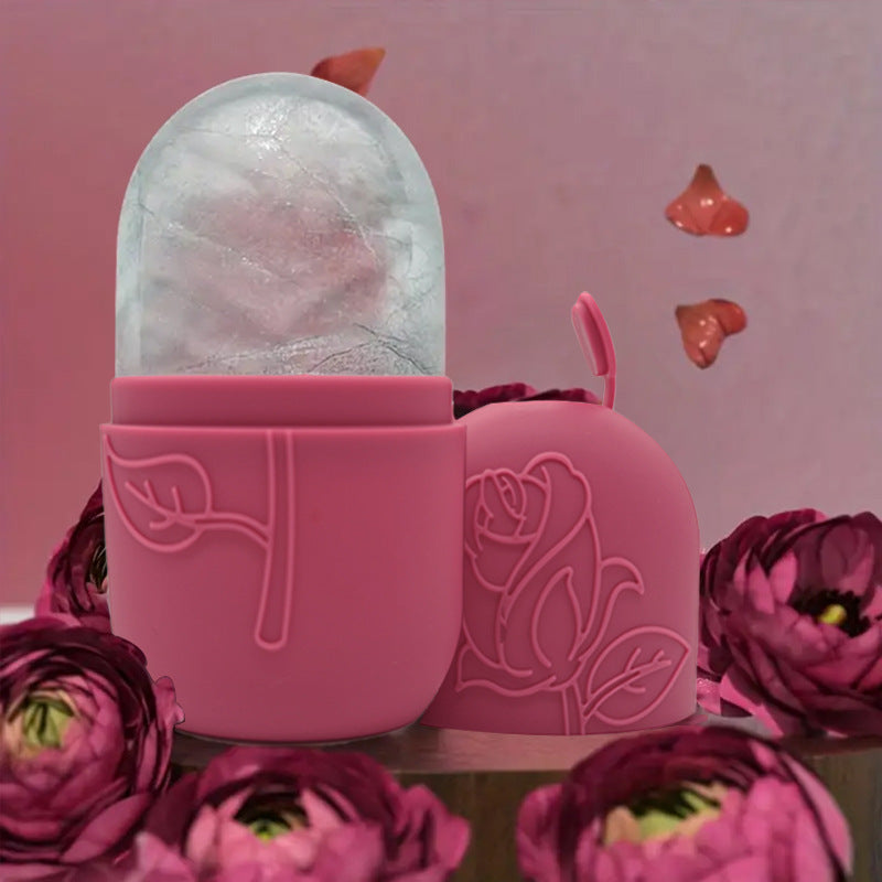 Pink case with rose design on a pink background with flowers
