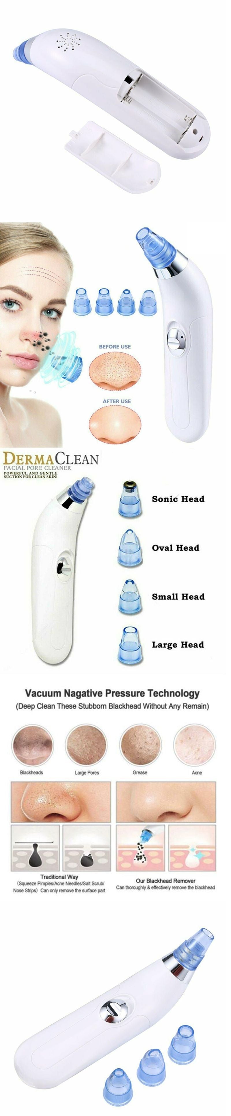 Portable skincare device with various attachments and before-and-after effects on skin.