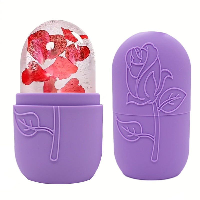 Purple lip balm case with floral design on a white background