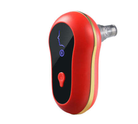 Red Bluetooth earpiece on a white background