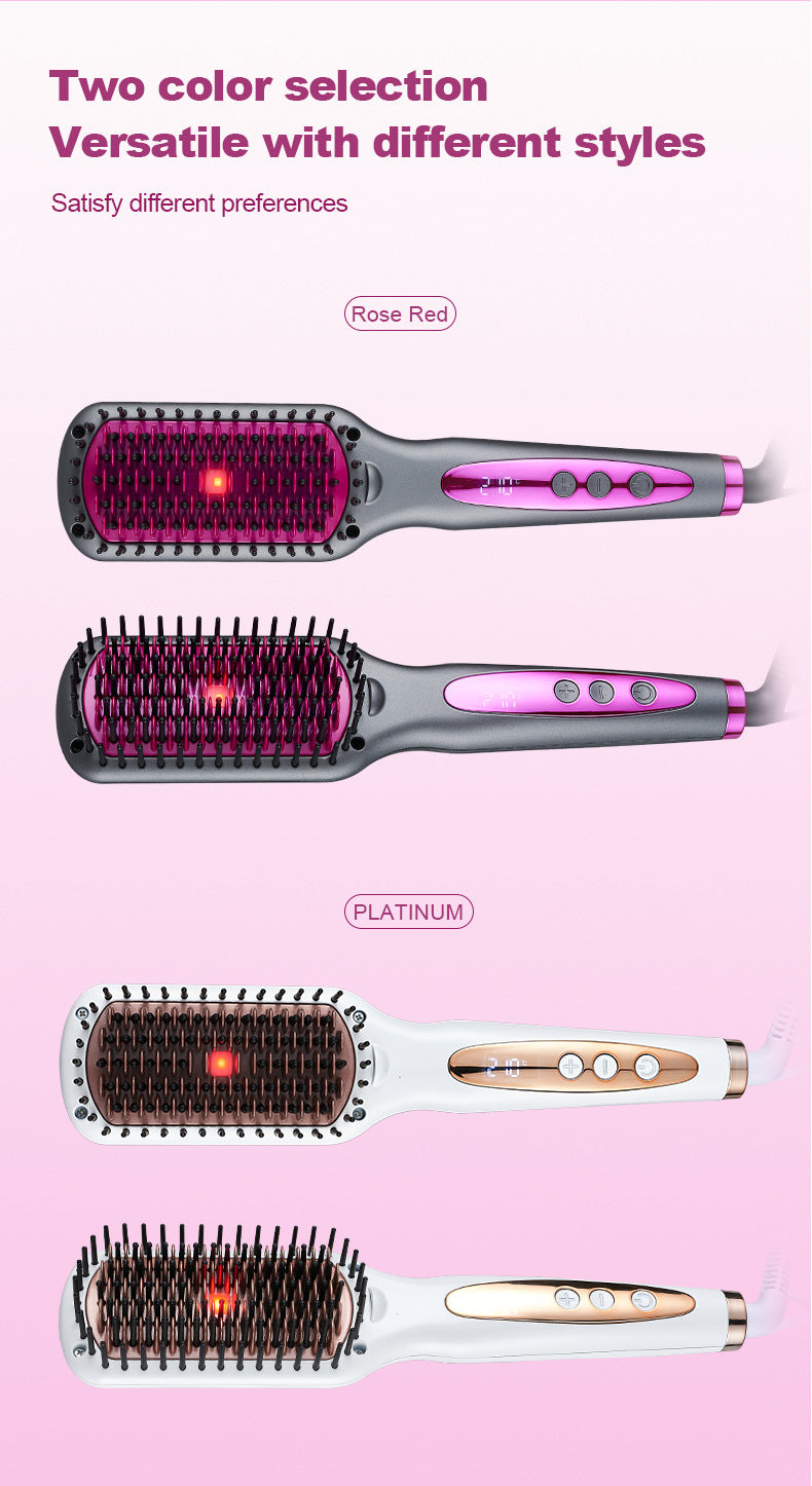Set of four hairbrushes with different color options on a pink background
