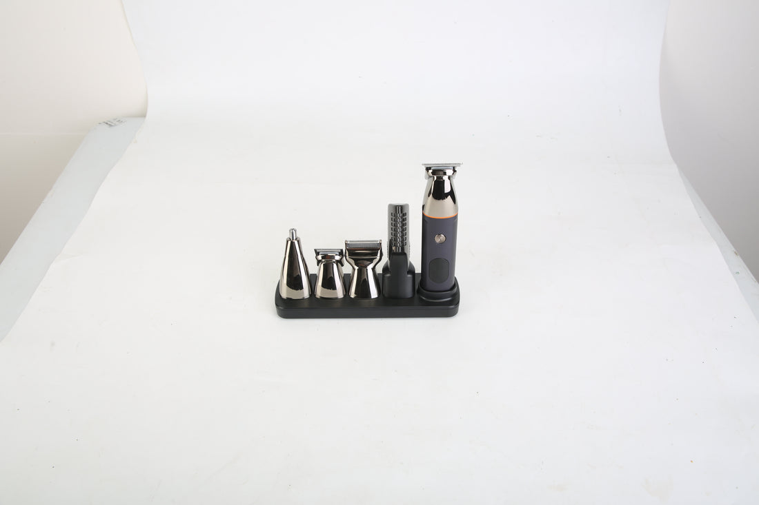 Set of grooming tools on a white surface