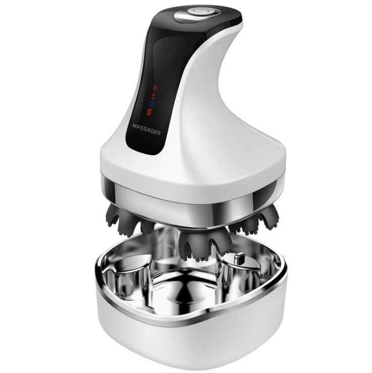White and black handheld massager on a white background