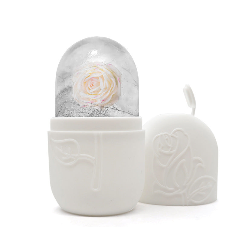 White ceramic container with a rose inside on a white background