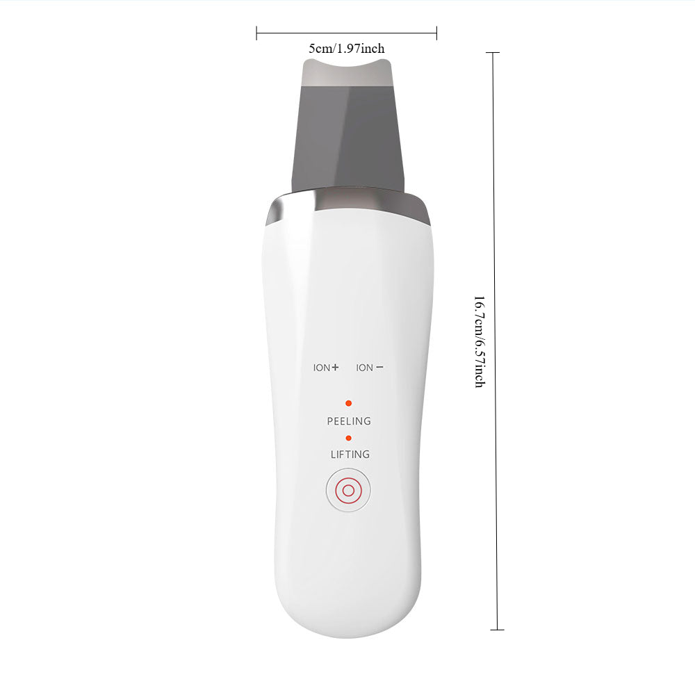 White electronic device with gray top and measurements on a white background