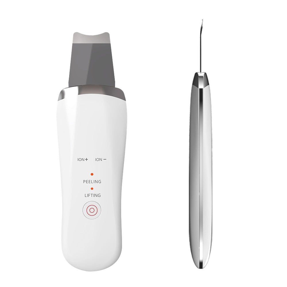 White electronic device with gray top and silver handle on a white background
