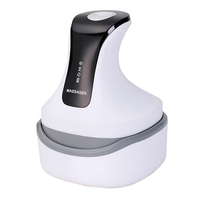White and black handheld massager on a white background