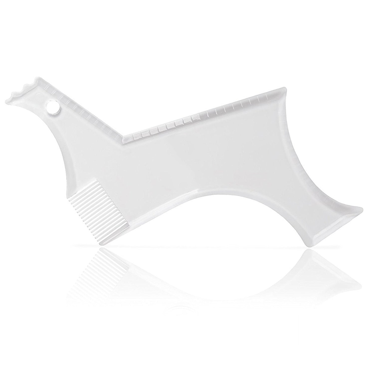 White plastic tool with a comb-like structure on a white background