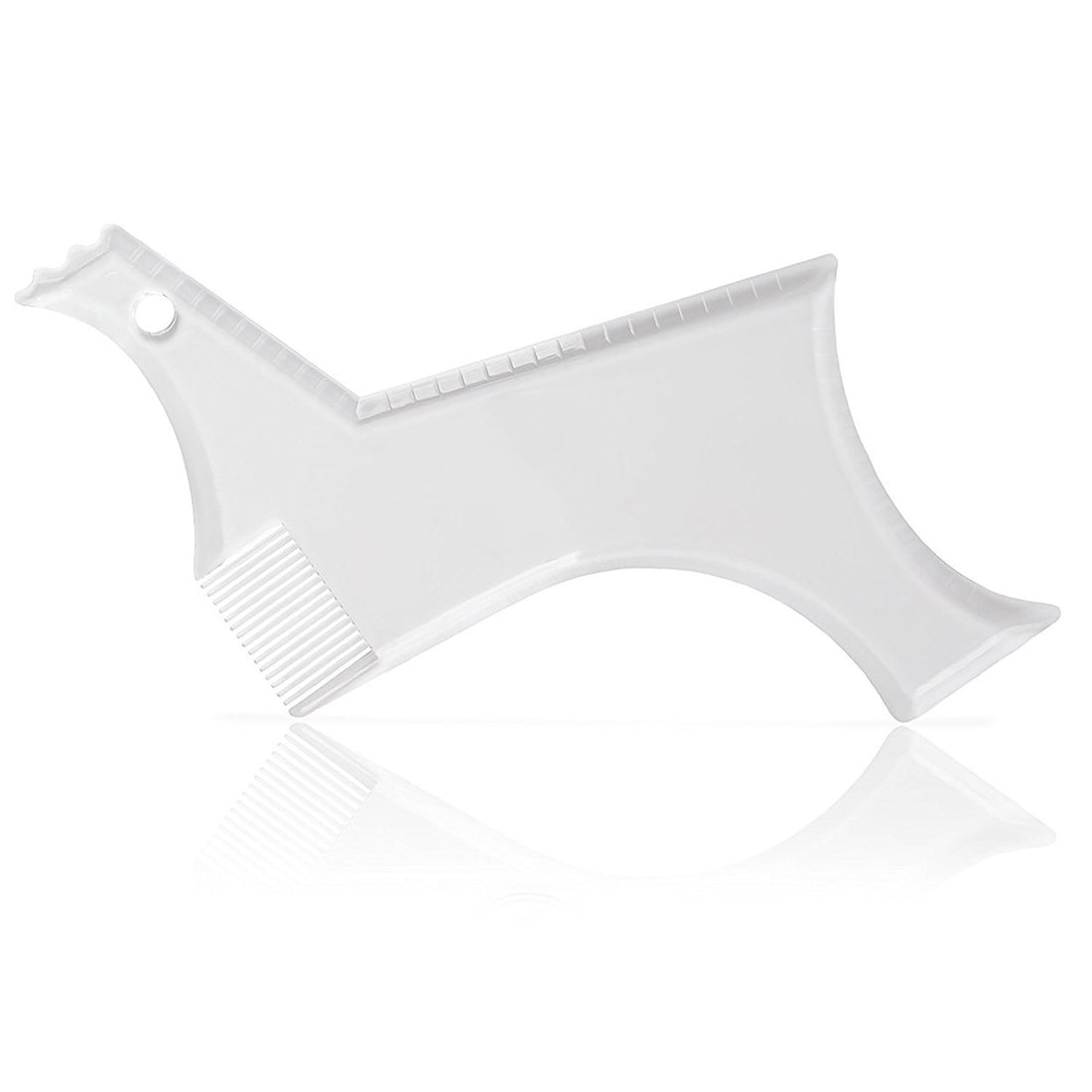 White plastic tool with a comb-like structure on a white background