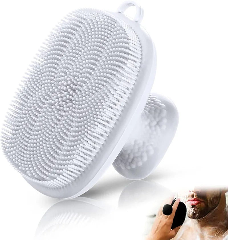 White silicone scrubber with bristles on a white background