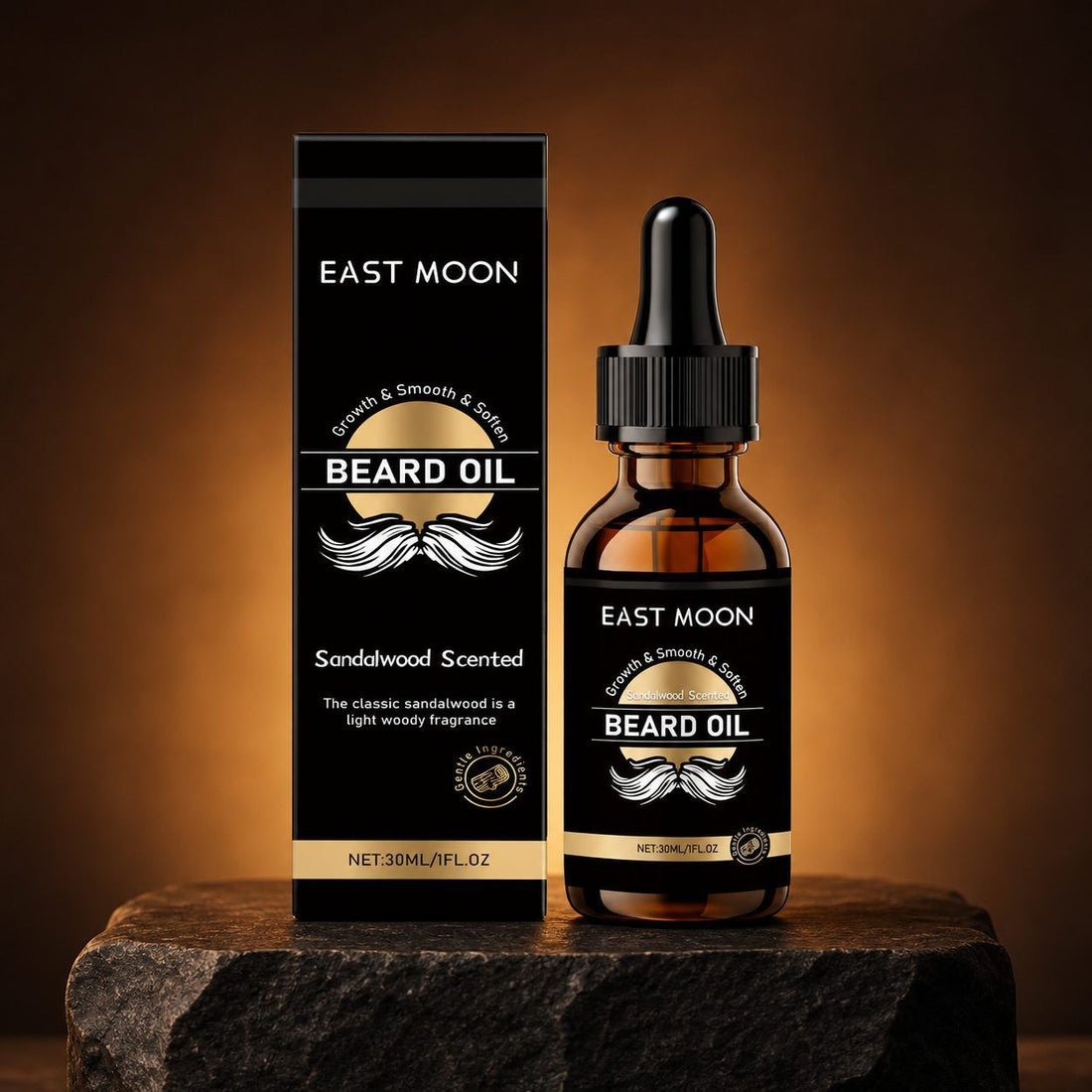 Beard oil bottle showing the front product label