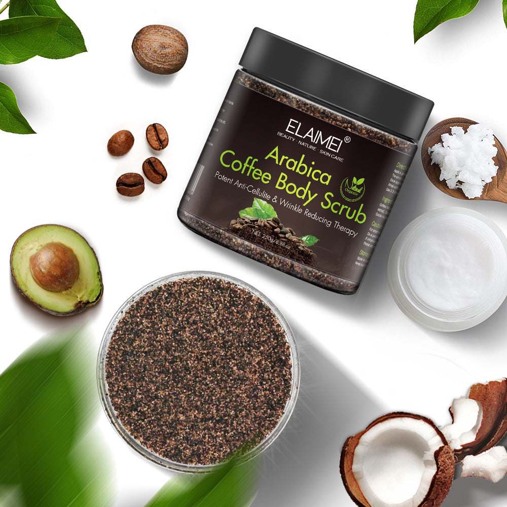 Coffee body scrub product for exfoliating the skin