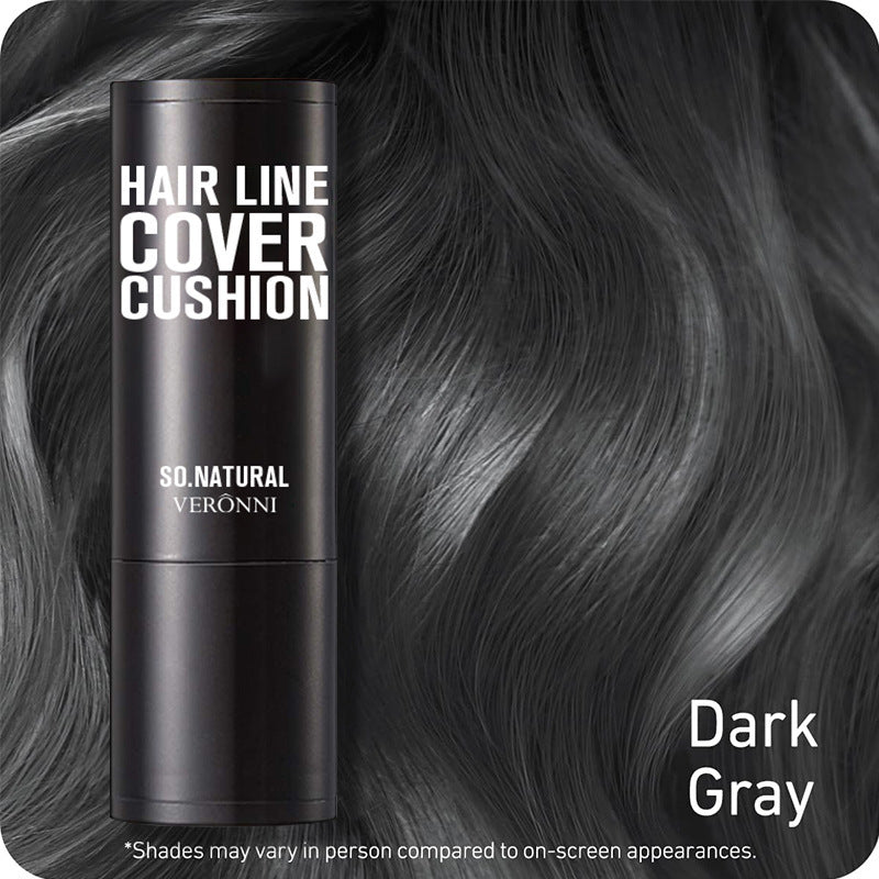 Hair line cover cushion container with 'SO. NATURAL VERONNI' branding on a dark gray hair background.