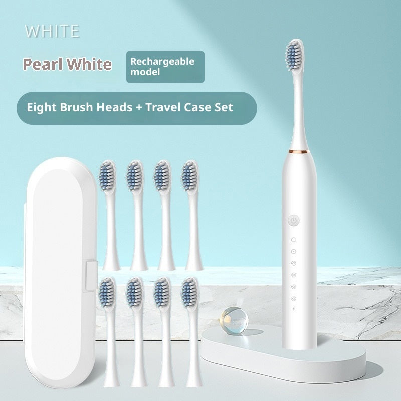 Electric toothbrush displayed with its brush head