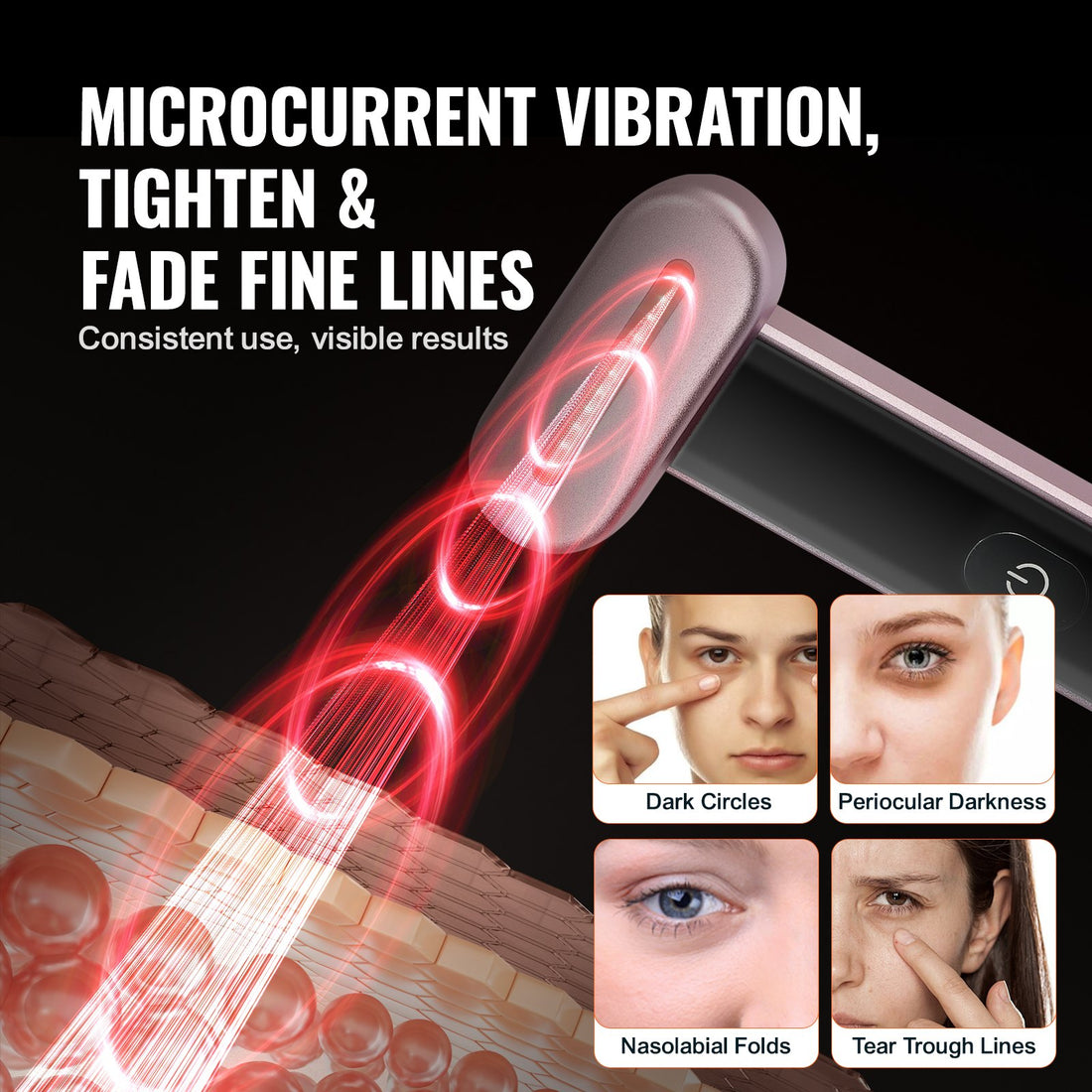 Handheld facial treatment wand showing its light feature