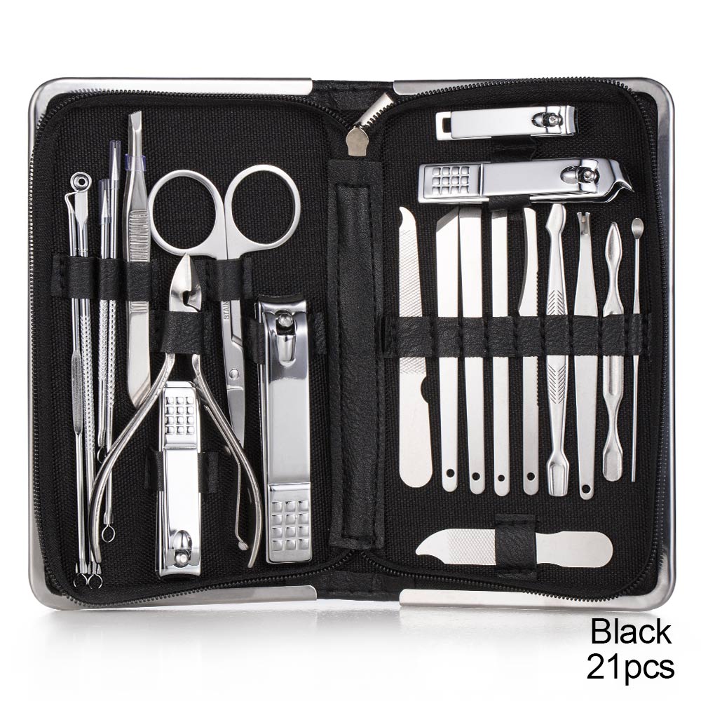 Manicure kit storage case shown open with tools arranged inside