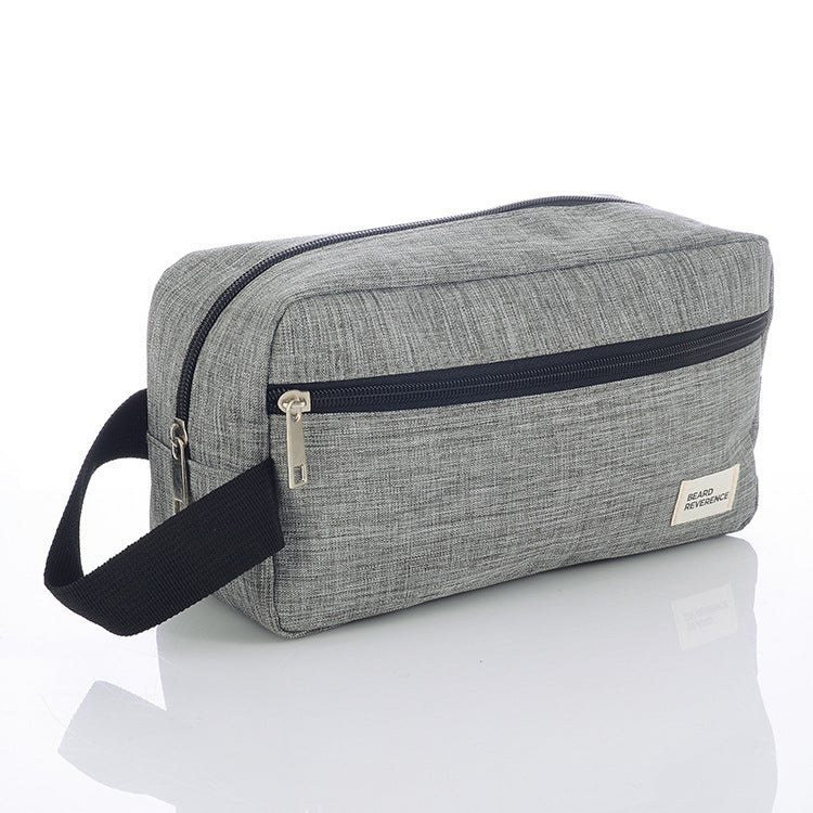 Toiletry bag packed with personal-care essentials for a trip