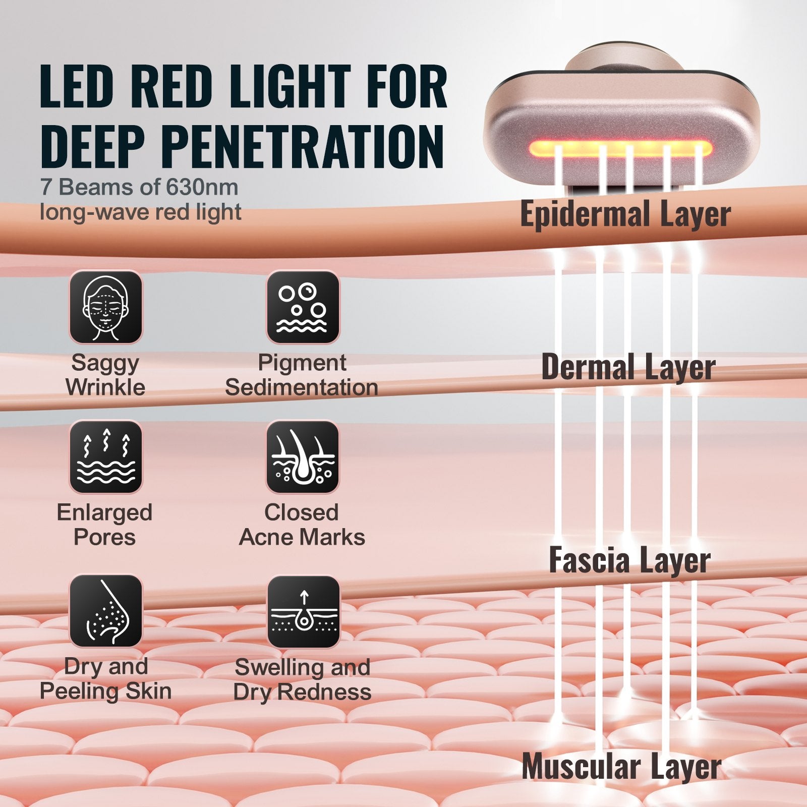 Red light facial care device shown from the front