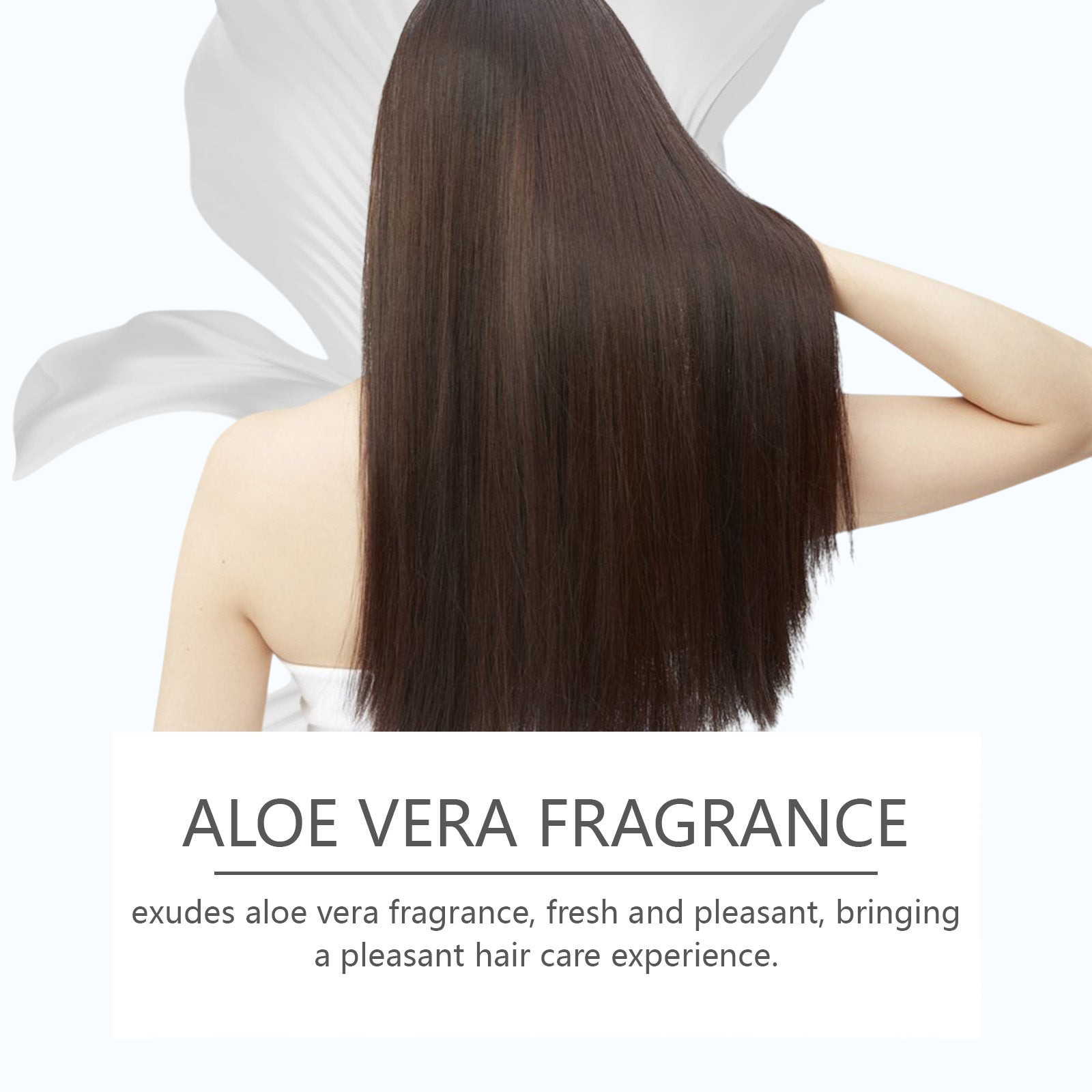 TheGromify Argan & Castor Moisturising Hair Mask applied to long, smooth, dark brown hair for a healthy shine.