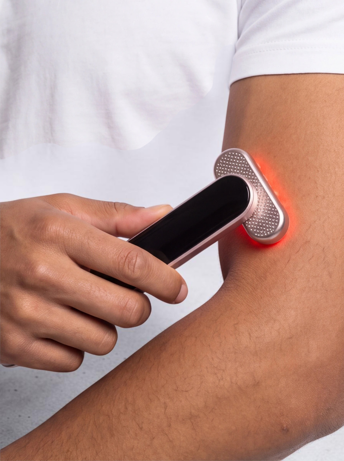 TheGromify 3-in-1 red light facial wand with microcurrent and warmth being used on skin for rejuvenation