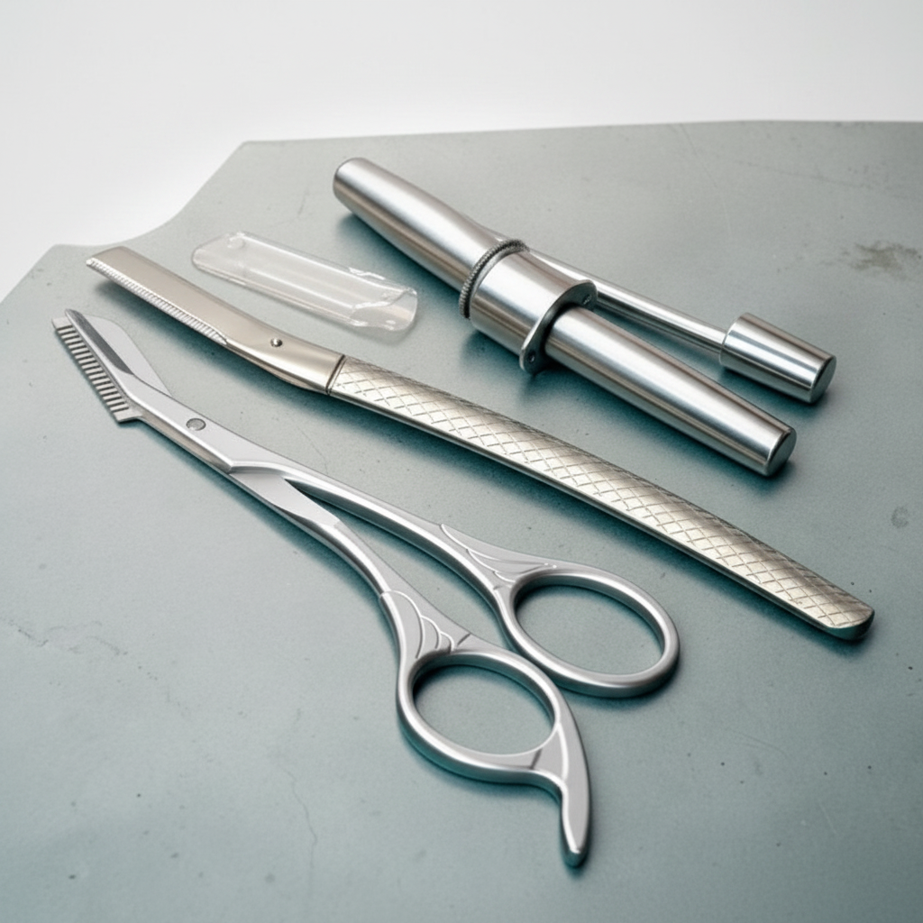 TheGromify precision brow and facial hair scissors with integrated comb and rounded safety tip in surgical steel